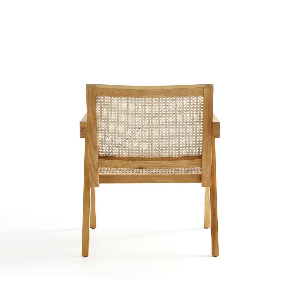 Set of 2 Natural Wood and Cane Accent Chairs