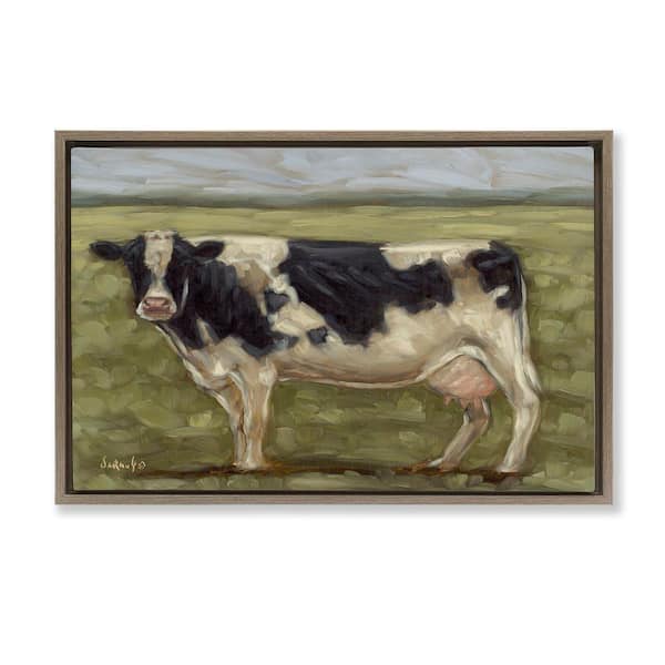 Stupell Industries Painterly Cow on Farm by Sara G. Designs Brown Floater Frame Animal Graphic Art Print 21 in. x 31 in.