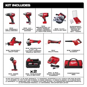 M18 18V Lith-Ion Cordless Combo Kit (9-Tool) with (2) Batteries, Charger & SHOCKWAVE Screw Driver Bit Set (100-Piece)