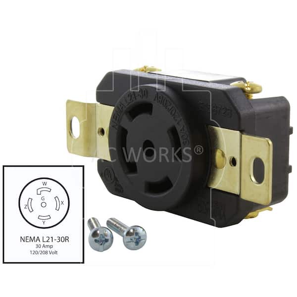 AC WORKS 30A 120/208V NEMA L21-30R Flush Mount Locking Industrial