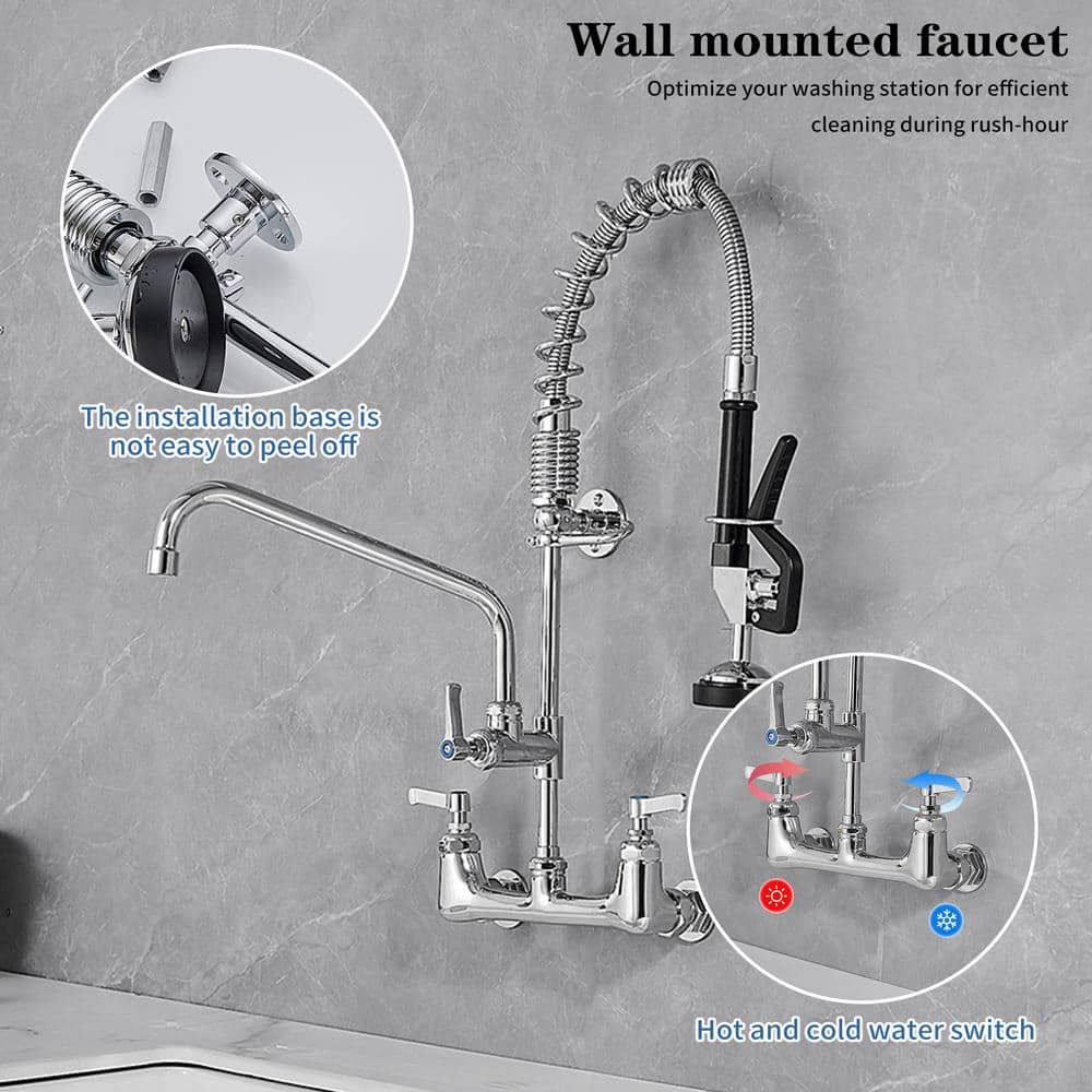 Polished Chrome High-Arc Commercial Kitchen Faucet with Pull-out Spray