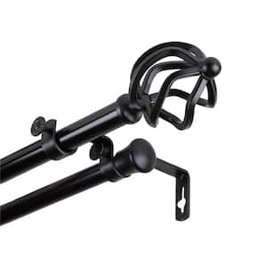 66 in. - 120 in. Double Curtain Rod in Black with Finial
