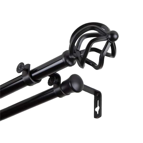 Rod Desyne 66 in. - 120 in. Double Curtain Rod in Black with Finial