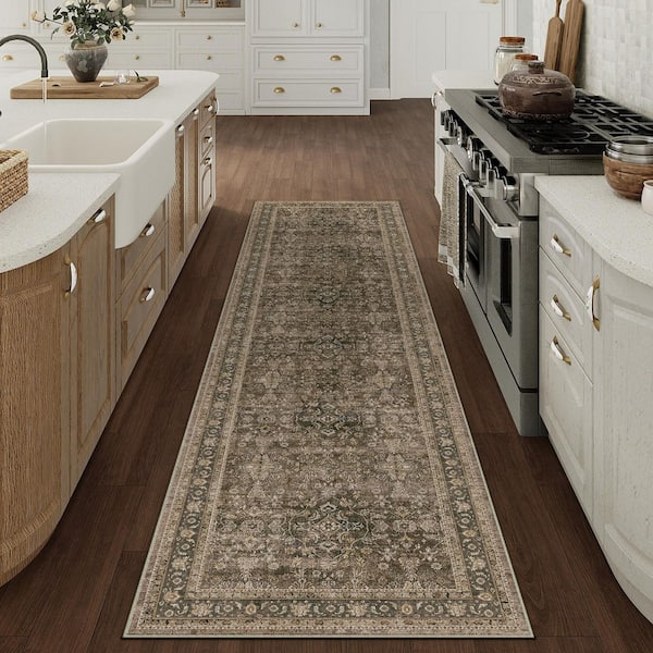 Star Brown 2 ft. x 8 ft.  Distressed Vintage Floral Runner Rug