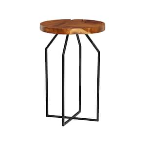 16 in. Brown Live Edge Large Round Wood End Table with Black X-Shaped Base