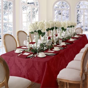 60 in. W x 84 in. L OvaL Burgundy Barcelona Damask Fabric Tablecloth