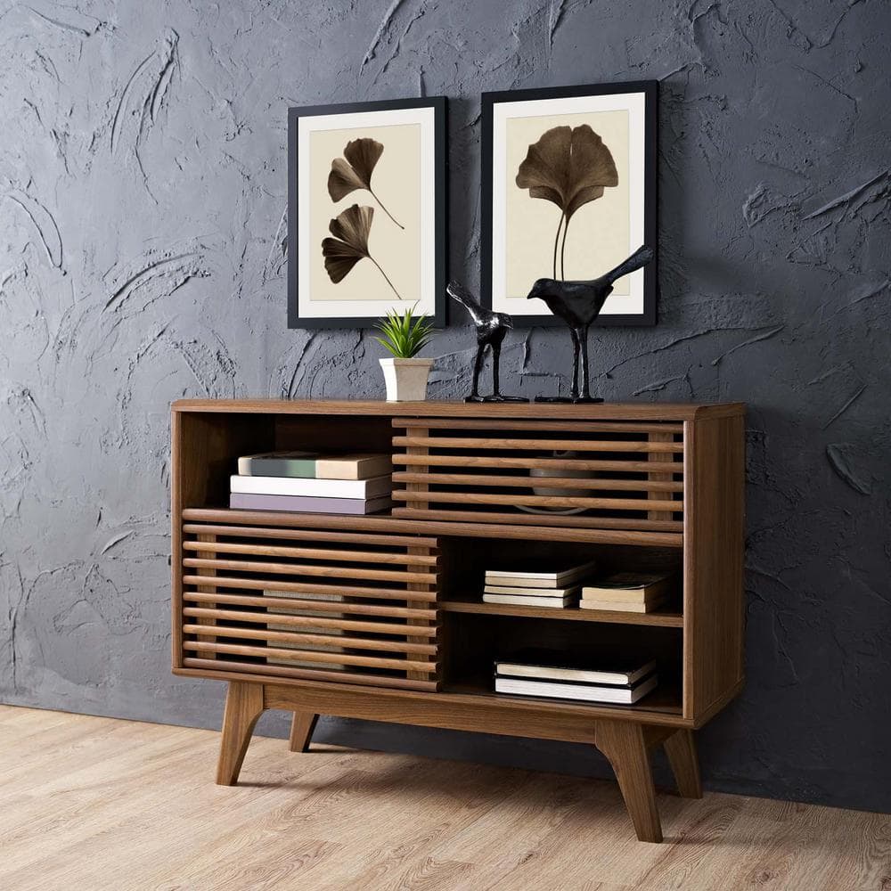 Modway Render 37.5'' Walnut Grain Console Table with Cabinet