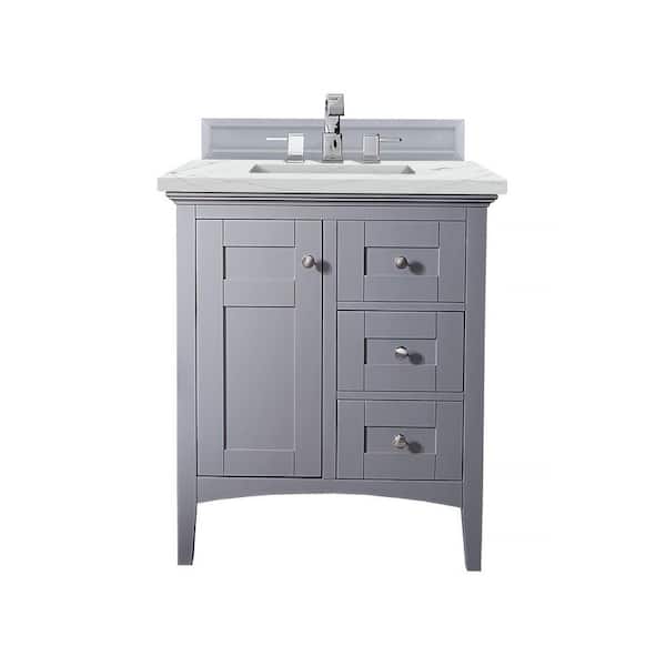 James Martin Vanities Palisades 30.0 in. W x 23.5 in. D x 35.3 in. H Bathroom Vanity in Silver Gray with Ethereal Noctis Quartz Top