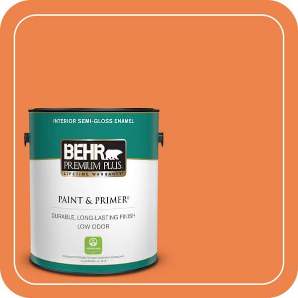 BEHR PREMIUM PLUS 1 gal. #240B-6 Orange Zest Semi-Gloss Enamel Low Odor Interior Paint & Primer