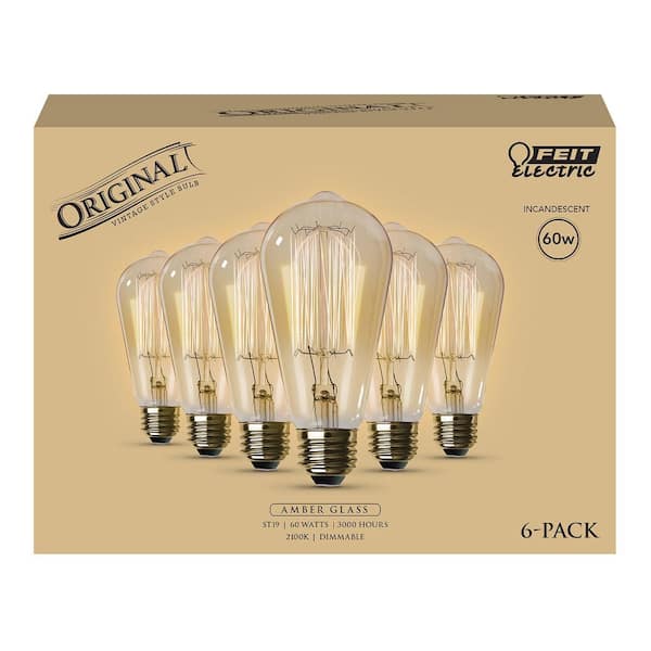 Feit Electric 60-Watt ST19 Dimmable Incandescent Amber Glass Vintage Edison Light Bulb with Cage Filament Soft White (24-Pack)