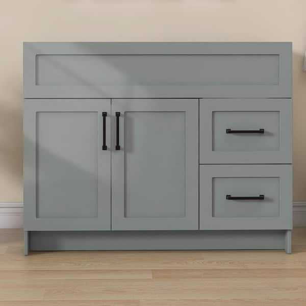 42 in. MDF Bath Vanity Cabinet without Top in Sky Grey Unassembled with 2-Right Drawers and 2-Left Door Soft Closing