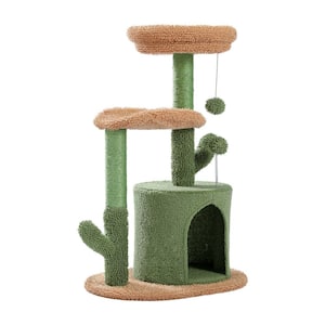 32.9 in. H Cactus Cat Tower with Sisal Covered Scratching Post, Cozy Condo, Plush Perches and Fluffy Balls