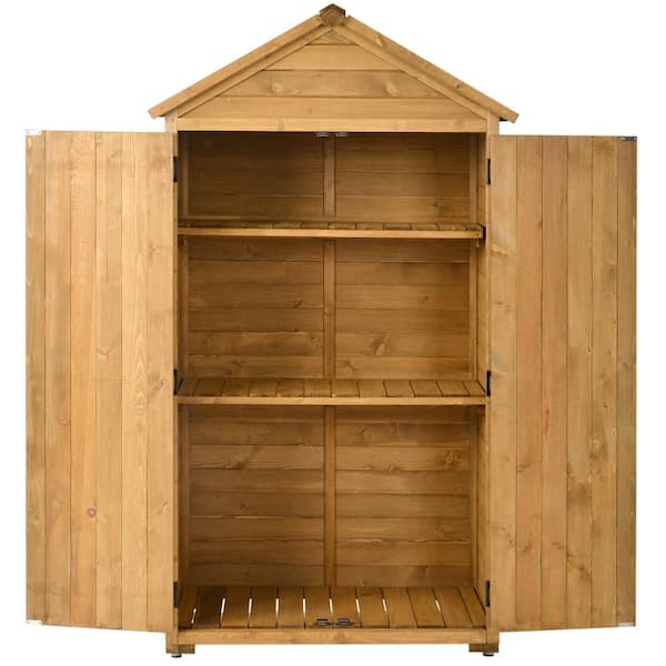 Unbranded 35.40 in. W x 22.4 in. D x 69.30 in. H Natural Wood Lean-to Outdoor Storage Cabinet with Waterproof Asphalt Roof