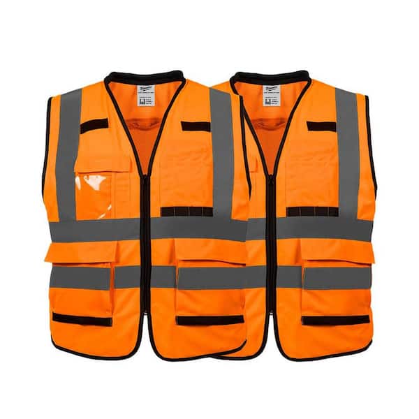 Milwaukee Performance Small/Medium Orange Class 2-High Visibility Safety Vest with 15 Pockets (2-Pack)