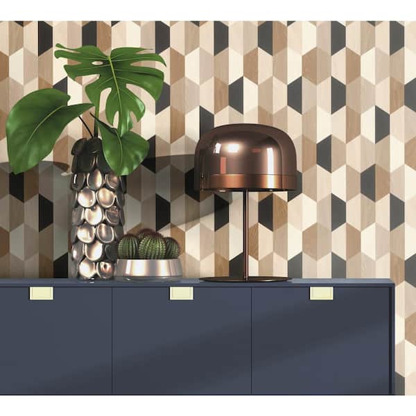 Anthony Black Wooden Hexagon Vinyl Non-Pasted Wallpaper Roll