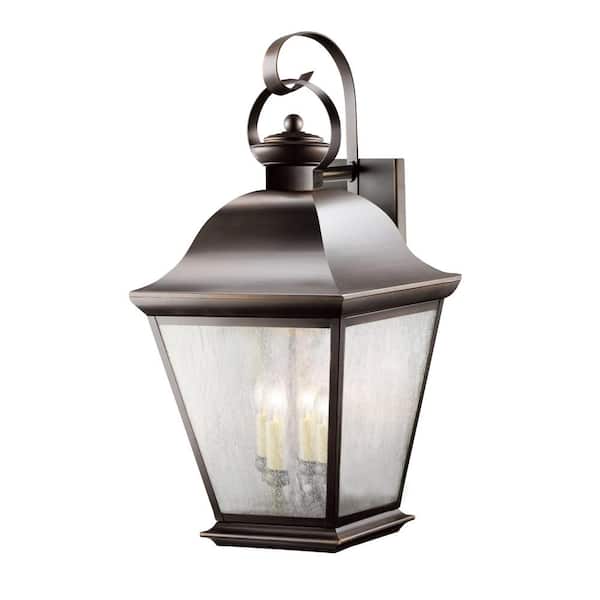 KICHLER Mount Vernon 27.75 in. 4-Light Olde Bronze Outdoor Hardwired Wall Lantern Sconce with No Bulbs Included (1-Pack)