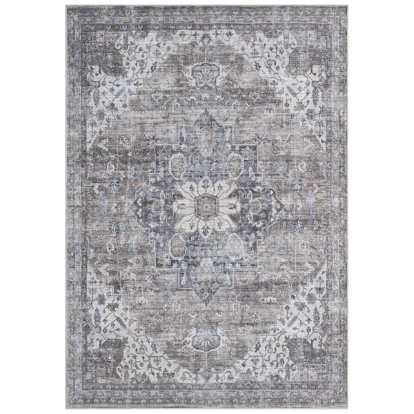 Everwash Callaghan Esther Grey 5 ft. x 7 ft. Medallion Machine Washable Area Rug