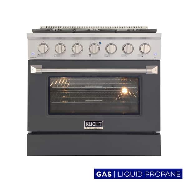 Kucht Pro-Style 36-in 5.2 cu. ft. 6-Burners Propane Gas Range with Convection Oven in Stainless Steel & Cement Grey Oven Door