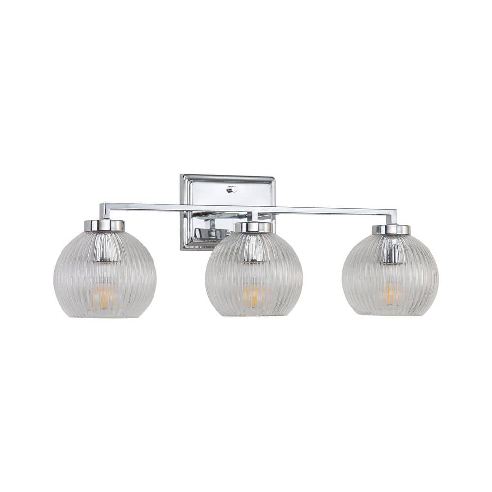 Elliott 7 in. 3 Light Chrome Vanity Light with Ribbed Clear Shade price history on PriceWatchPro