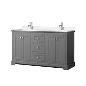 Avery 60in.Wx22 in.D Double Vanity in Dark Gray with Cultured Marble Vanity Top in Light-Vein Carrara with White Basins