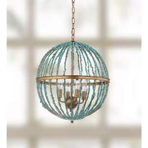 Lalita 4-Light Blue Beaded Cage Chandelier Lighting