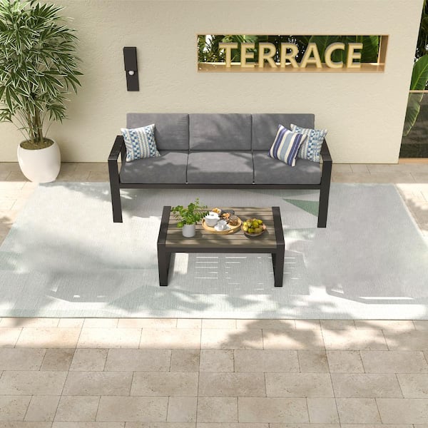 GARSING 2-Piece Aluminum Outdoor Couch Set with Dark Grey Cushions