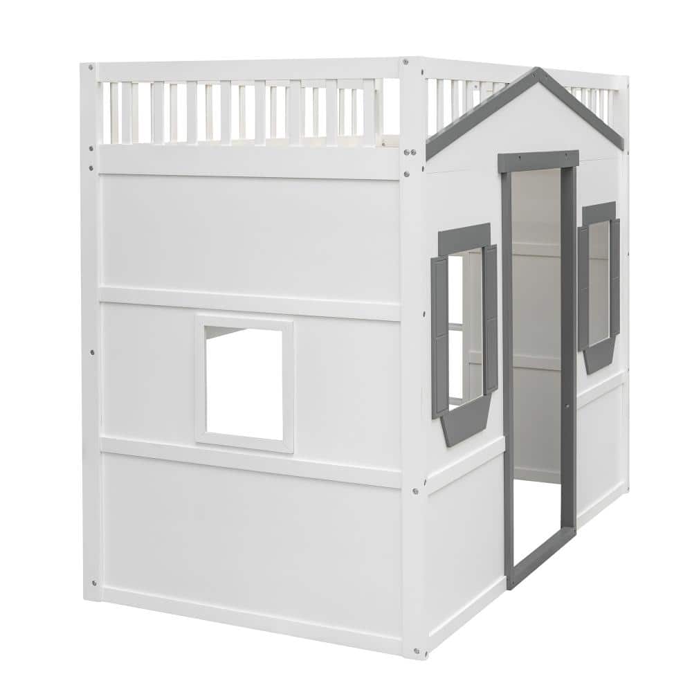 White Solid Wood Twin Size House Loft Bed Frame with Ladder and Guard Rails durable construction price history on PriceWatchPro