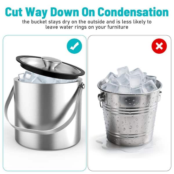 Numhew 7 in. 3.2 qt. Silver Stainless Steel Ice Bucket, Double
