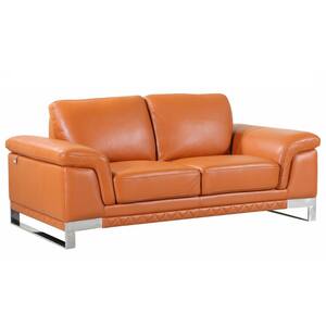 Charlie 73 in. Camel Solid Leather 2-Seater Standard Loveseat