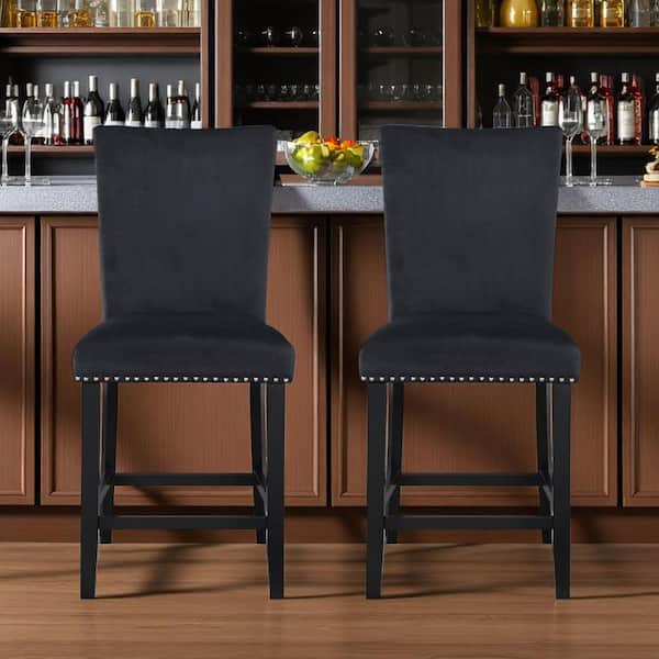 42.00 in. H Counter Height Solid and Manufactured Wood Bar Stool with Upholstered Seat (Set of 2)