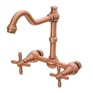 Akicon Kitchen Faucets - Solid Brass Wall Mount Kitchen Sink Faucet with 2 Cross Handles, Copper - AK97118N1