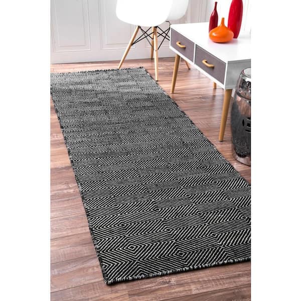 Agoja Contemporary Diamonds Black 3 ft. x 8 ft. Runner Rug
