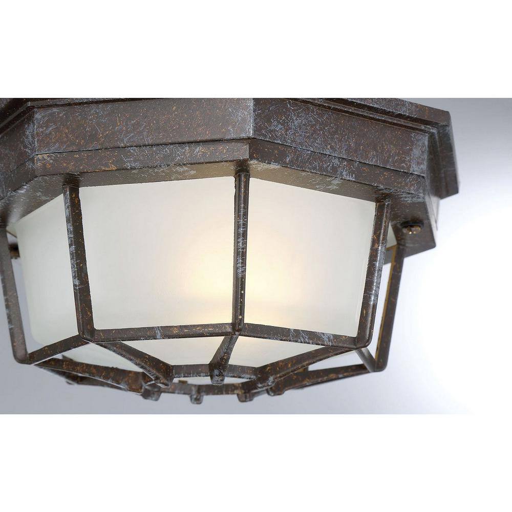 Rustic Bronze Frosted Glass Outdoor Flush Mount Light