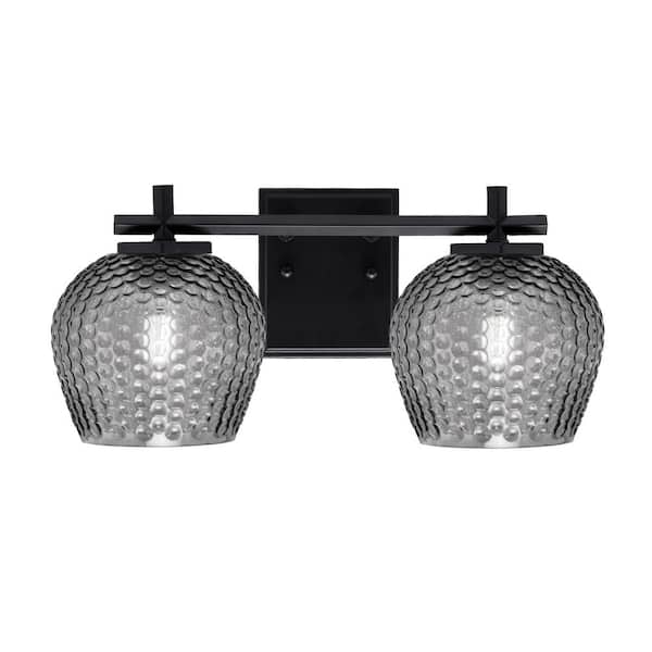 Unbranded Bridgewater 16.25 in. 2 Light Vanity Light, Matte Black with 6 in. Smoke Textured Glass Shades. No bulbs included