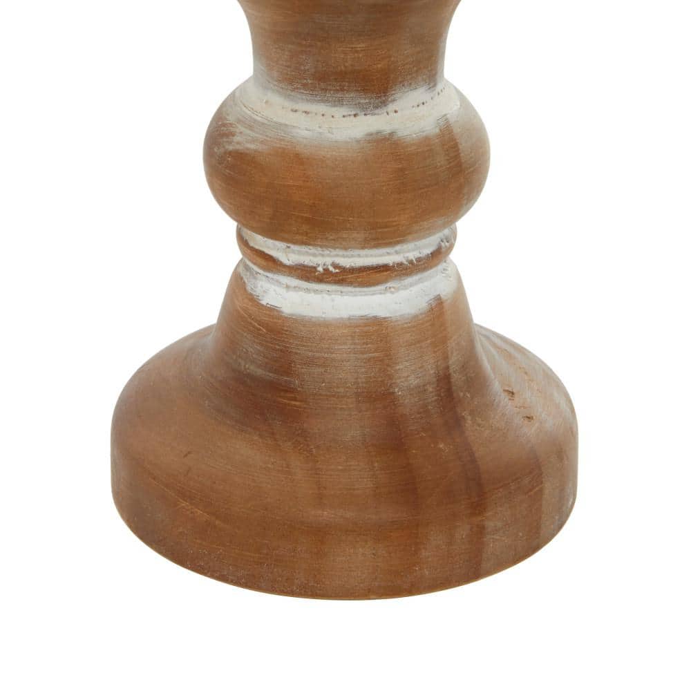 Rustic Farmhouse Brown Beaded Wood Candle Holder Set of 3