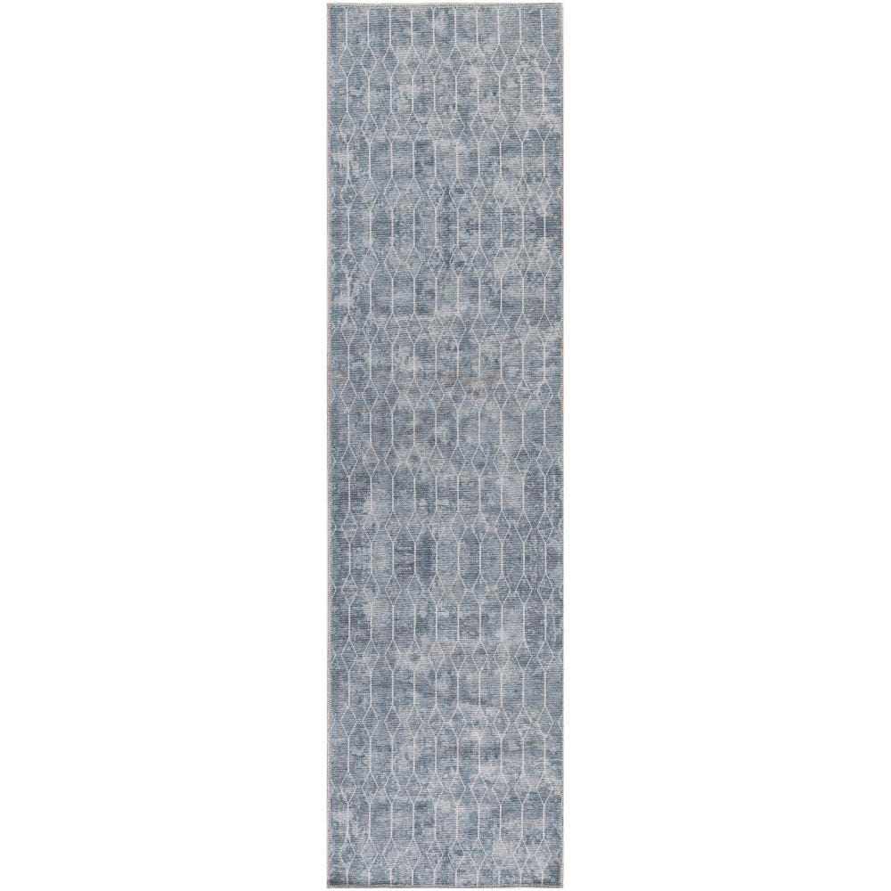 Machine Washable Series 1 Blue Grey 2 ft. x 6 ft. Geometric Contemporary Ru