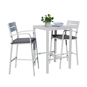 Patiorama 3-Piece Aluminum Bar Height Outdoor Bistro Dining Set with Cushions, White