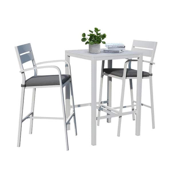 Freestyle Patiorama 3-Piece Aluminum Bar Height Outdoor Bistro Dining Set with Cushions, White