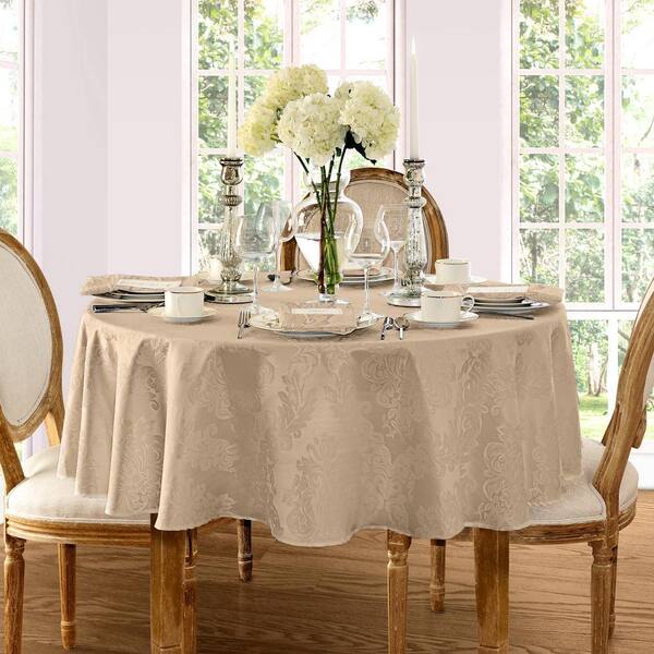 70 in. Round Beige Barcelona Damask Fabric Tablecloth