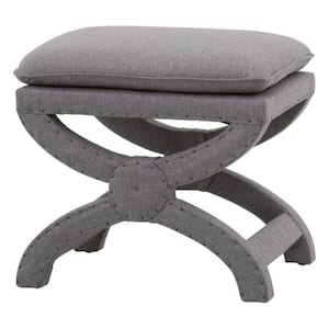 Gray Plush Cushioned Curved X Frame Fabric Upholstered Ottoman