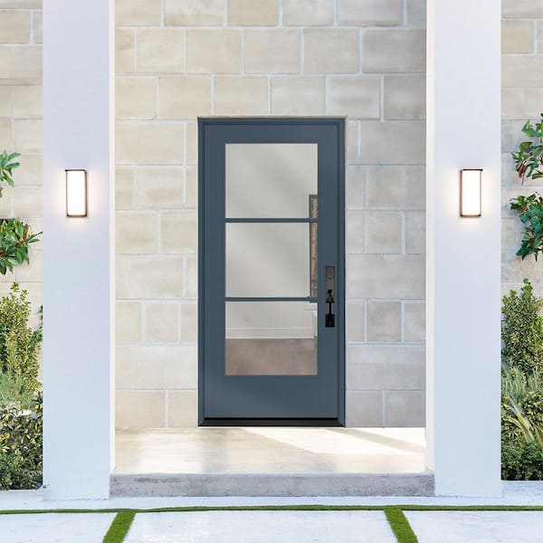 Legacy 36 in. x 80 in. Icon 3 Lite Modern Clear Glass LHIS Dark Denim Fiberglass Prehung Front Door