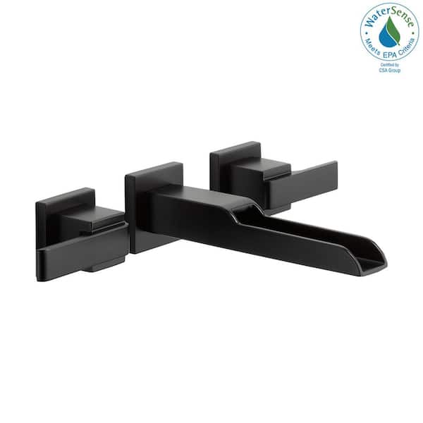 Delta Ara 2-Handle Wall Mount Bathroom Faucet Trim Kit in Matte Black with Open Channel Spout (Valve Not Included)