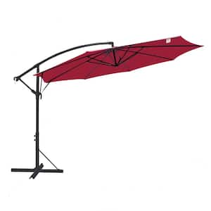 12 ft. Steel Cantilever Offset Outdoor Patio Umbrella with Crank in Red