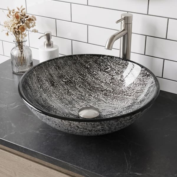 VIGO Giovanni Titanium Gray Glass 17 in. L x 17 in. W x 6 in. H