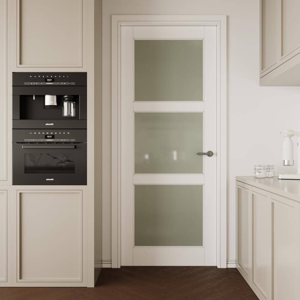 32" x 80" White Primed 3-Lite Frosted Glass Interior Door