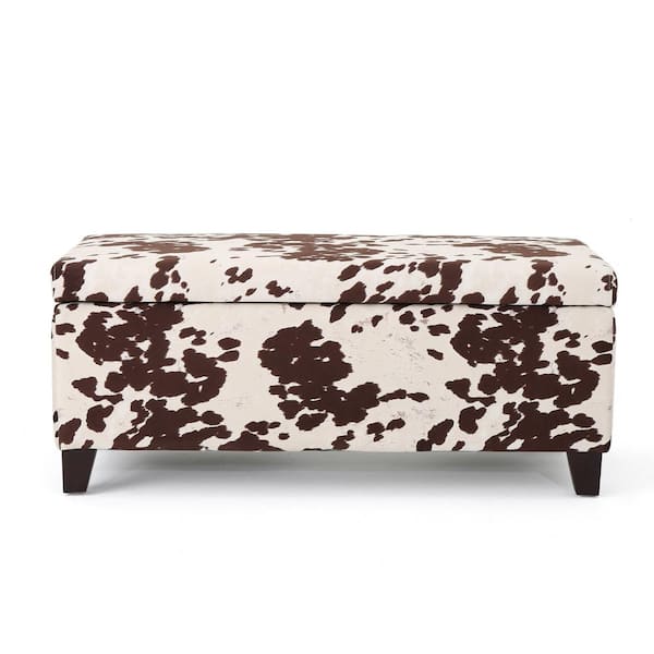 Noble House Breanna Brown and White Polyester Storage Ottoman