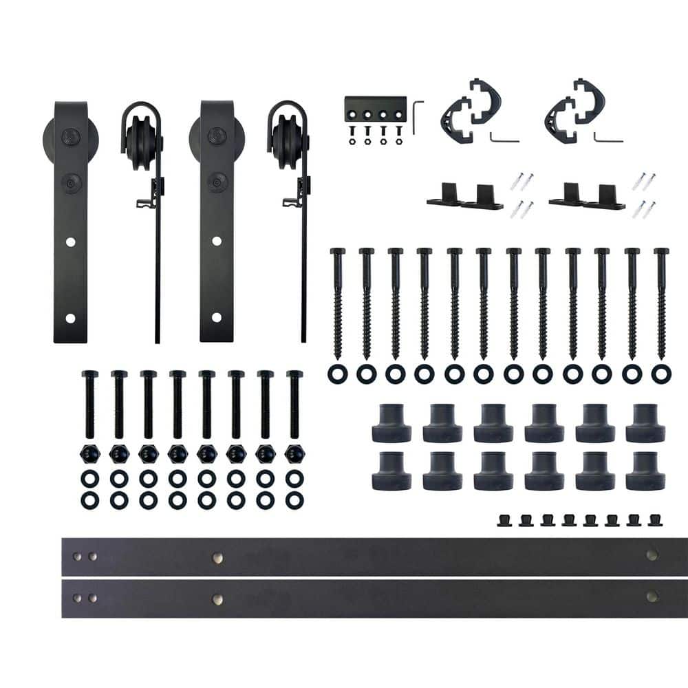 16 ft./192 in. Black Rustic Non-Bypass Sliding Barn Door Track and Hardware Kit for Double Doors price history on PriceWatchPro