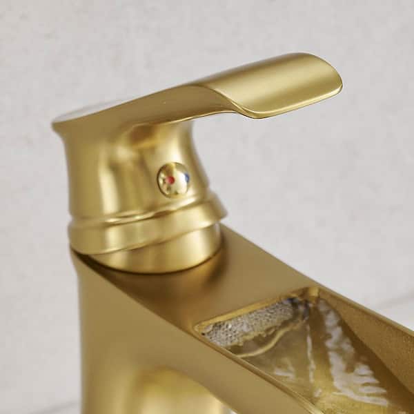 Waterfall Single Handle Stainless Steel Bathroom Faucet in Brushed Gold
