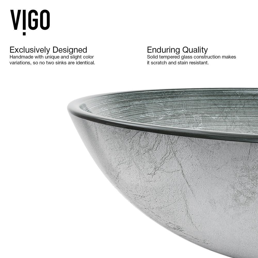 Simply Silver Round Glass Vessel Sink with Brushed Nickel Faucet