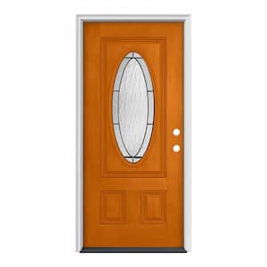 32 in. x 80 in. 3/4 Oval Lite Wendover Saffron Stained Fiberglass Prehung Left-Hand Inswing Front Door